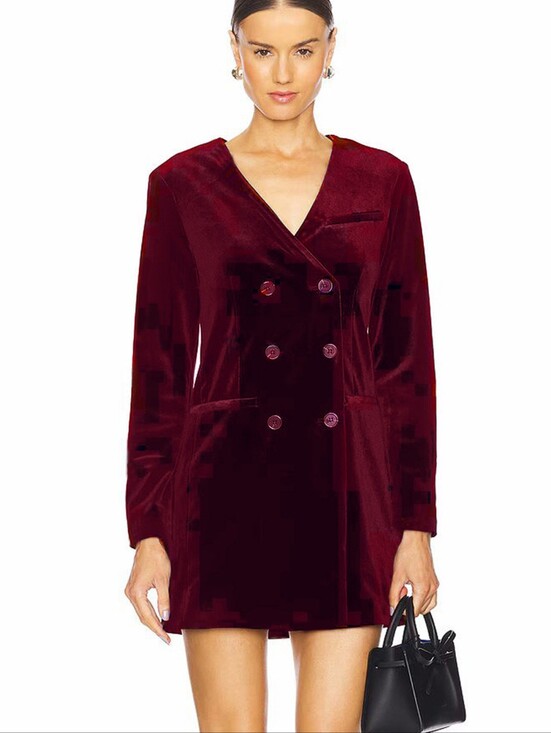 Lovely Rosetta Dresses & Skirts - Velvet Double-Breasted Burgundy Blazer Dress